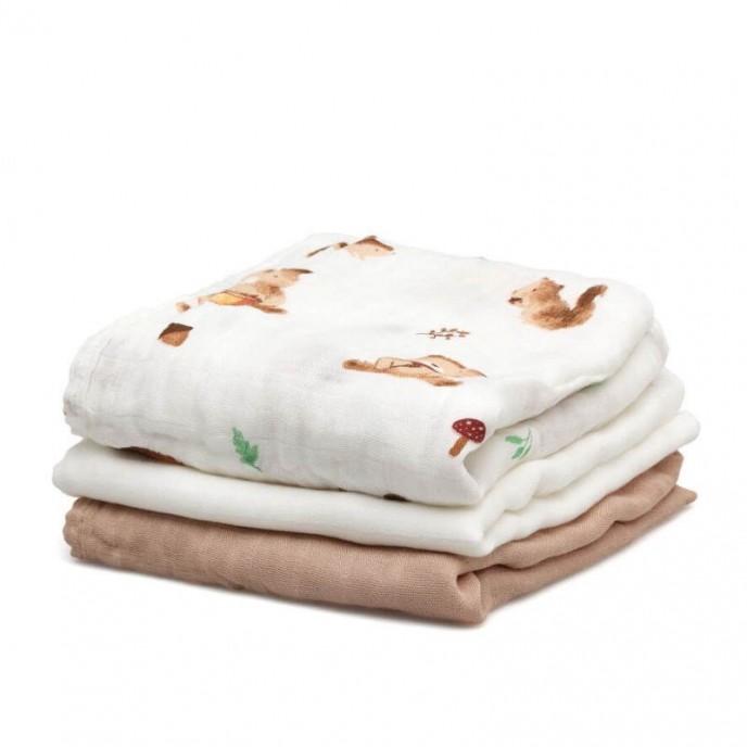 Kiokids Bamboo Muslins 3pk Brown