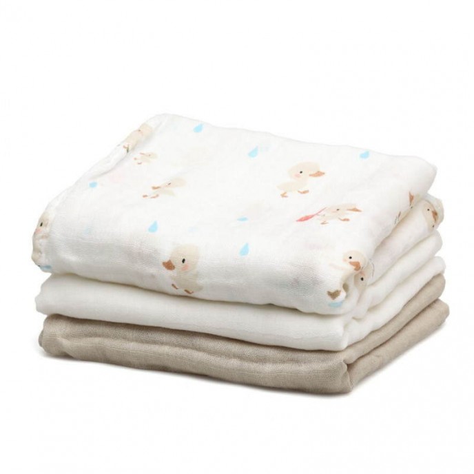 Kiokids Bamboo Muslins 3pk Beige