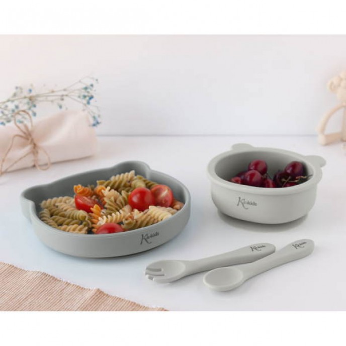 Kiokids Silicone Feeding Set 3pc Grey Kiokids Silicone Feeding Set 3pc Grey