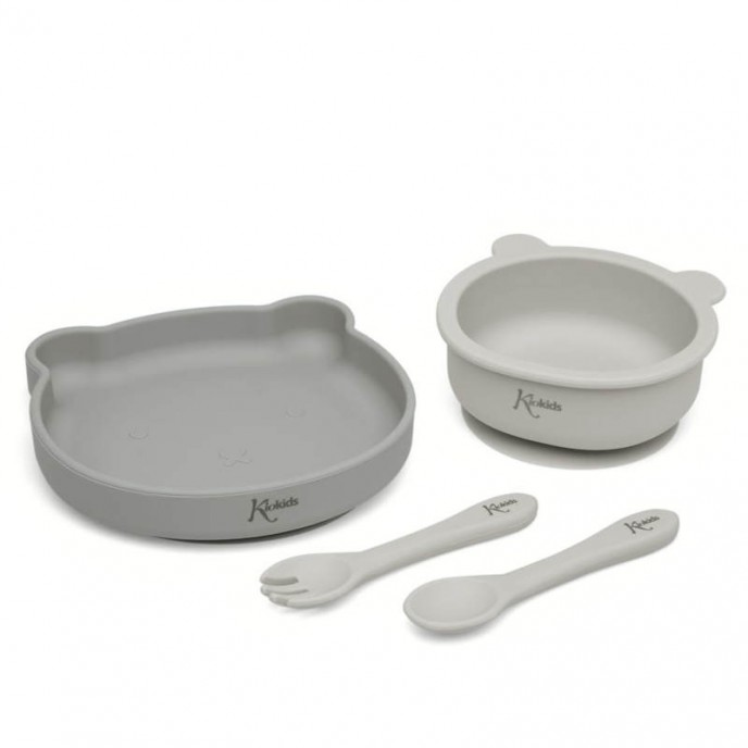 Kiokids Silicone Feeding Set 3pc Grey