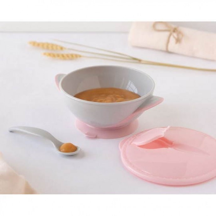Kiokids Suction Bowl and Spoon Pink