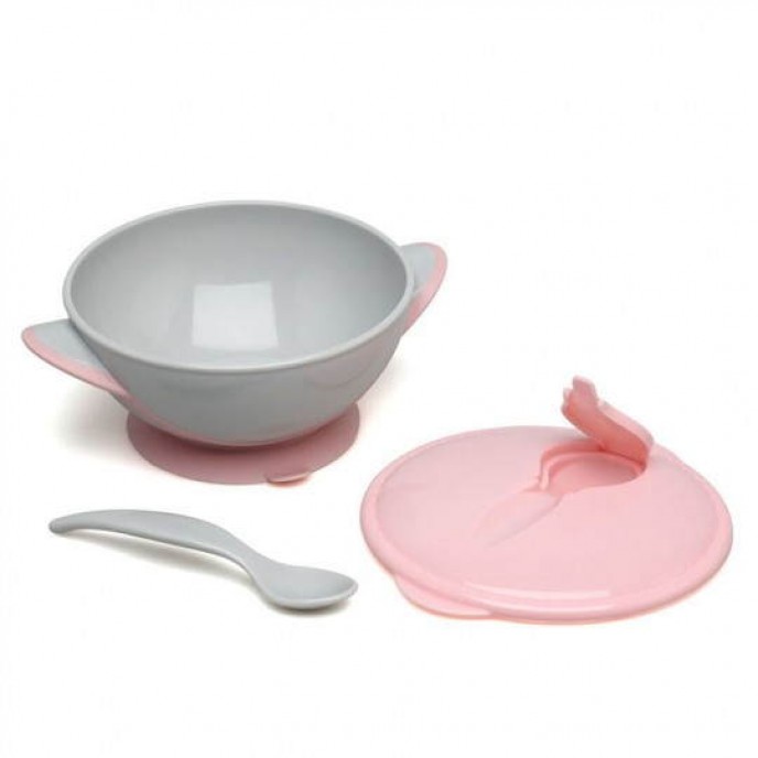 Kiokids Suction Bowl and Spoon Pink