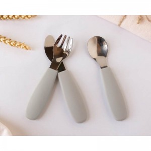 Kiokids Silicone and Metal Cutlery Set 3pc Grey Kiokids Silicone and Metal Cutlery Set 3pc Grey