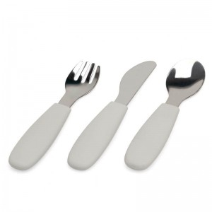 Kiokids Silicone and Metal Cutlery Set 3pc Grey Kiokids Silicone and Metal Cutlery Set 3pc Grey