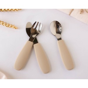 Kiokids Silicone and Metal Cutlery Set 3pc Beige Kiokids Silicone and Metal Cutlery Set 3pc Beige