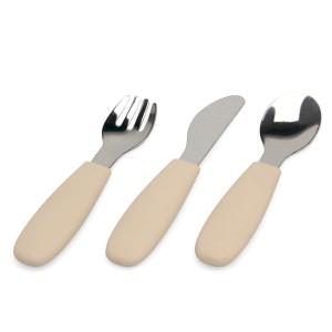 Kiokids Silicone and Metal Cutlery Set 3pc Beige Kiokids Silicone and Metal Cutlery Set 3pc Beige
