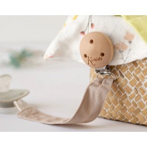 Kiokids Wood and Cotton Soother Clip Beige