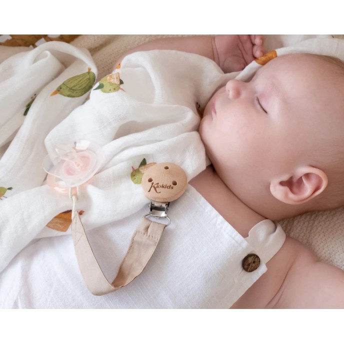 Kiokids Wood and Cotton Soother Clip Beige