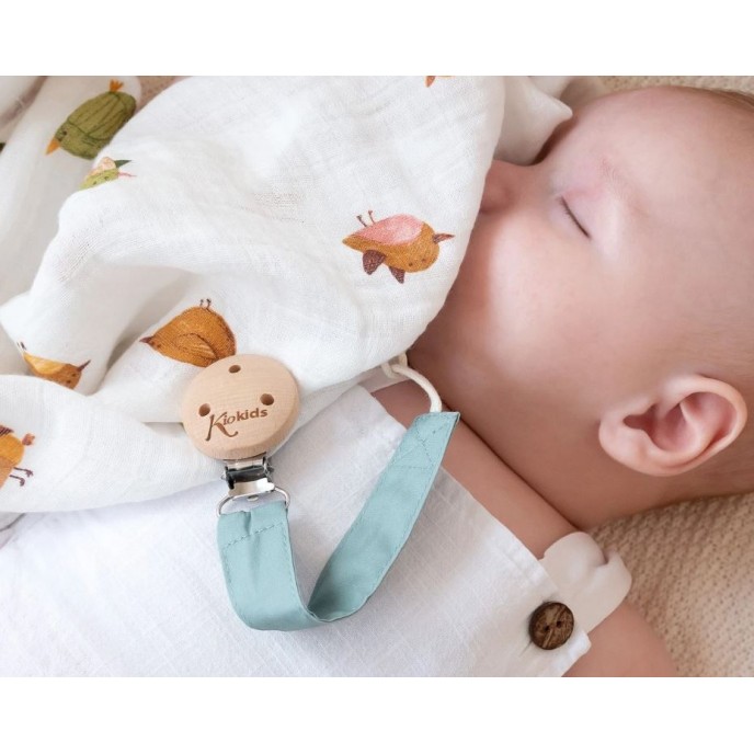 Kiokids Wood and Cotton Soother Clip Sage