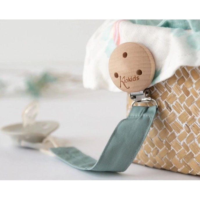Kiokids Wood and Cotton Soother Clip Sage