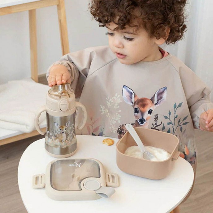 Kiokids Lunch Box and Spoon Beige Kiokids Lunch Box and Spoon Beige