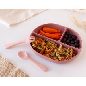 Kiokids Silicone Plate and Cutlery Set 3pc Pink Kiokids Silicone Plate and Cutlery Set 3pc Pink
