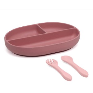 Kiokids Silicone Plate and Cutlery Set 3pc Pink Kiokids Silicone Plate and Cutlery Set 3pc Pink