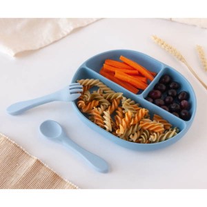 Kiokids Silicone Plate and Cutlery Set 3pc Blue Kiokids Silicone Plate and Cutlery Set 3pc Blue