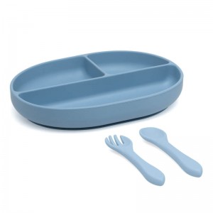 Kiokids Silicone Plate and Cutlery Set 3pc Blue Kiokids Silicone Plate and Cutlery Set 3pc Blue