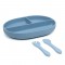 Kiokids Silicone Plate and Cutlery Set 3pc Blue