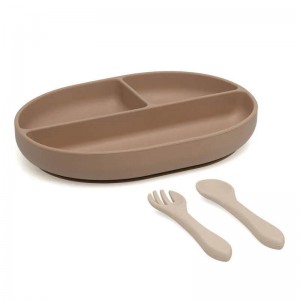 Kiokids Silicone Plate and Cutlery Set 3pc Beige Kiokids Silicone Plate and Cutlery Set 3pc Beige