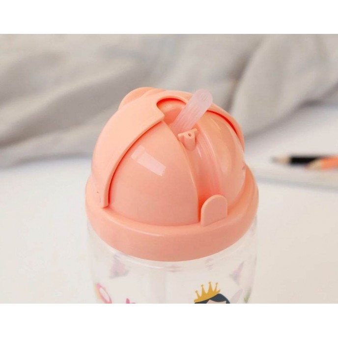 Kiokids Straw Bottle 350ml Pink Princess Kiokids Straw Bottle 350ml Pink Princess