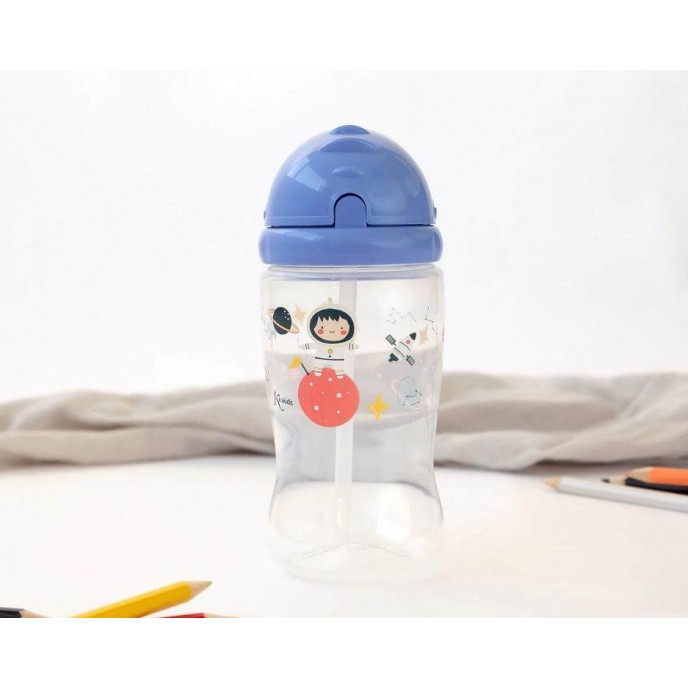 Kiokids Straw Bottle 350ml Blue Space