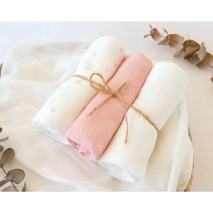 Kiokids Bamboo Muslins 3pk Pink Leaves