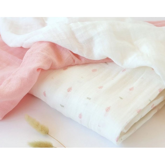 Kiokids Bamboo Muslins 3pk Pink Leaves