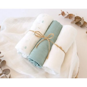 Kiokids Bamboo Muslins 3pk Sage Leaves