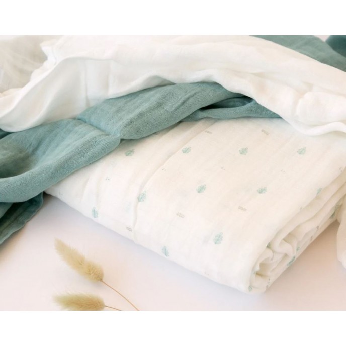 Kiokids Bamboo Muslins 3pk Sage Leaves