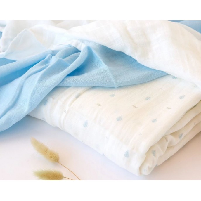 Kiokids Bamboo Muslins 3pk Blue Leaves