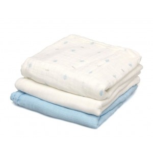 Kiokids Bamboo Muslins 3pk Blue Leaves