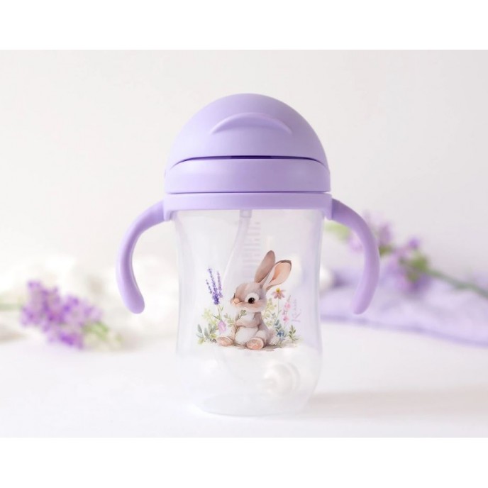 Kiokids Weighted Straw Cup 300ml Lavender Bunny