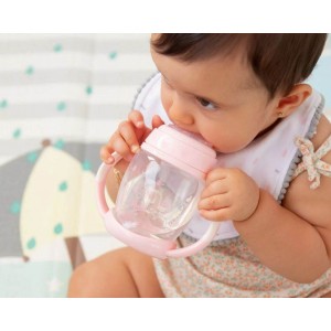 Kiokids Silicone Spout Cup 270ml Pink Leaves Kiokids Silicone Spout Cup 270ml Pink Leaves
