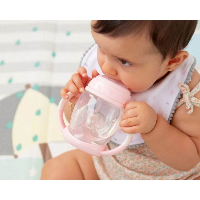 Kiokids Silicone Spout Cup 270ml Pink Leaves Kiokids Silicone Spout Cup 270ml Pink Leaves