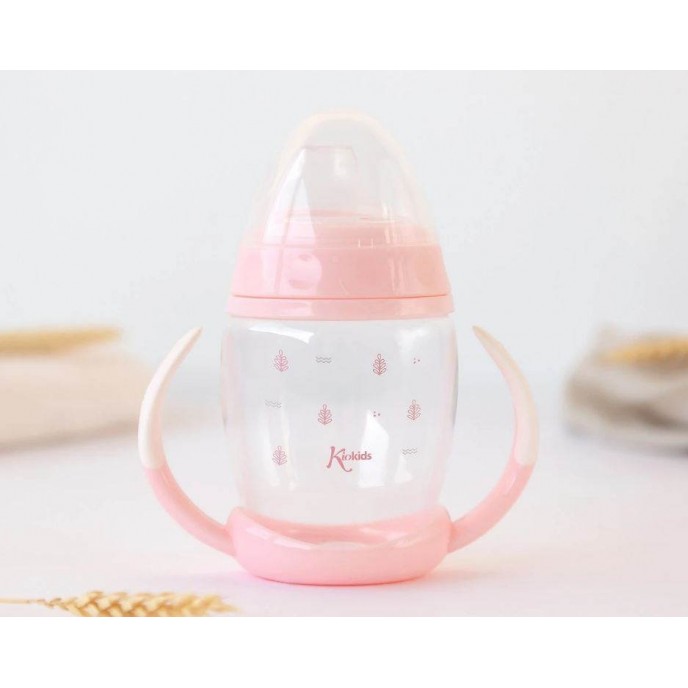 Kiokids Silicone Spout Cup 270ml Pink Leaves Kiokids Silicone Spout Cup 270ml Pink Leaves