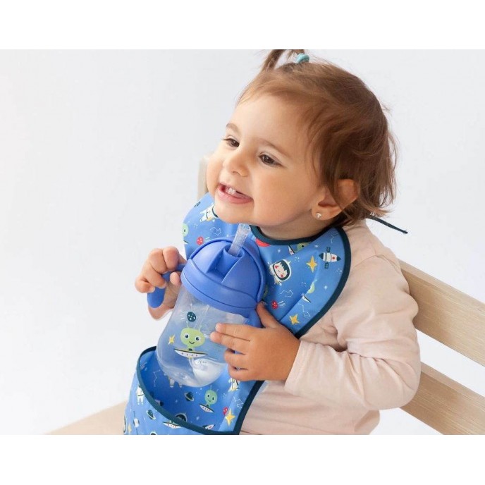 Kiokids Weighted Straw Cup 300ml Blue Space