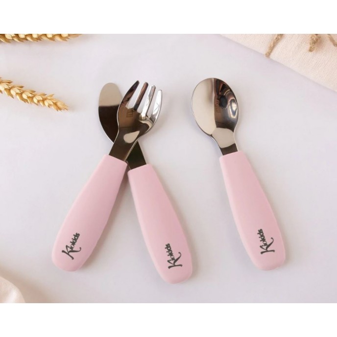Kiokids Silicone and Metal Cutlery Set 3pc Pink