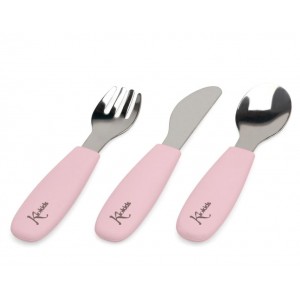Kiokids Silicone and Metal Cutlery Set 3pc Pink