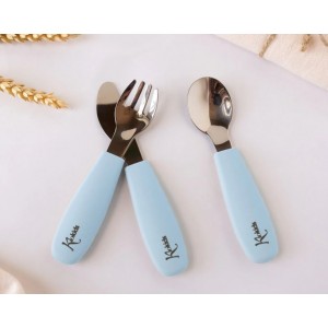 Kiokids Silicone and Metal Cutlery Set 3pc Blue
