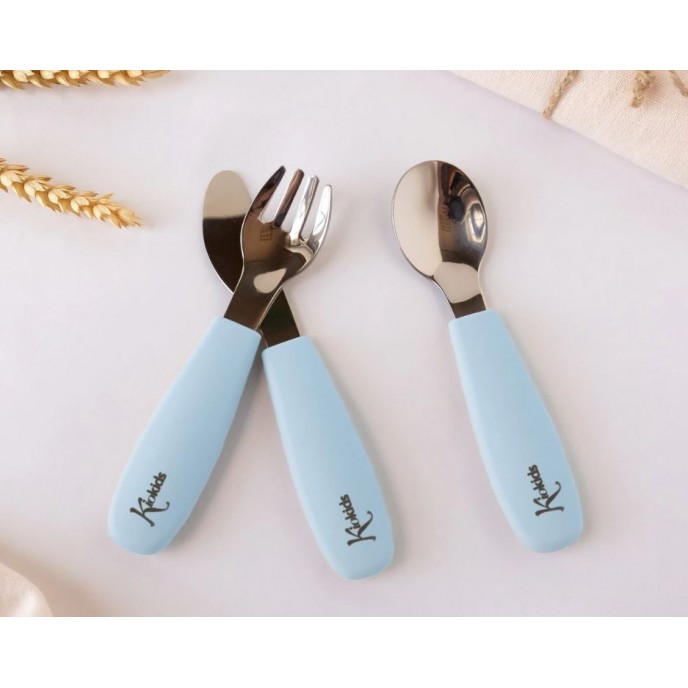 Kiokids Silicone and Metal Cutlery Set 3pc Blue