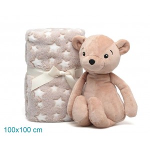 Kiokids Blanket and Plush Bear Beige