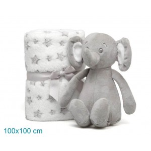 Kiokids Blanket and Plush Elephant Grey