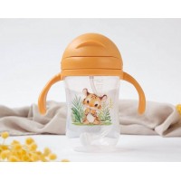 Kiokids Weighted Straw Cup 300ml Mustard Tiger