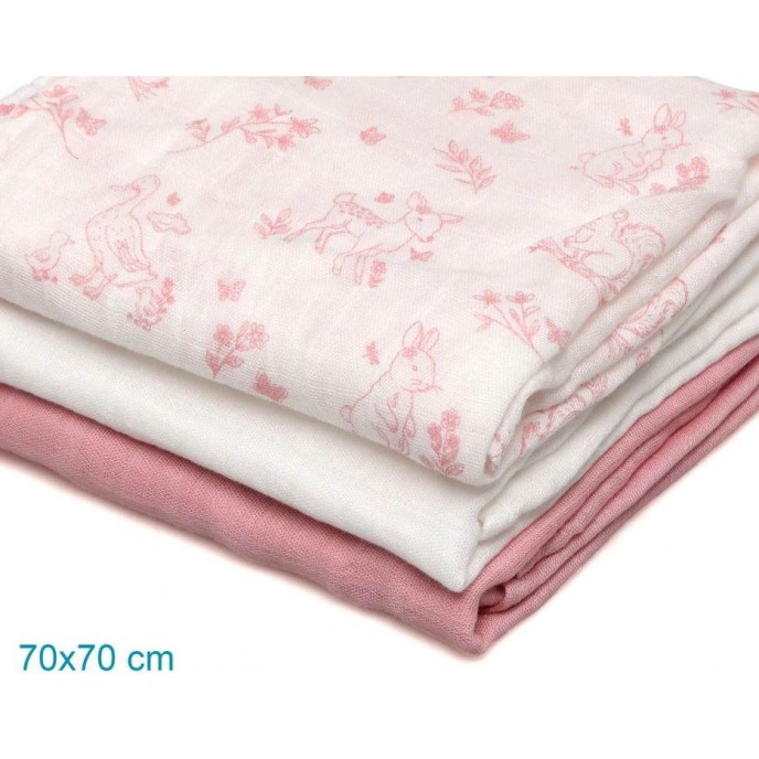 Kiokids Bamboo Muslins 3pk Pink Woodland