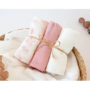 Kiokids Bamboo Muslins 3pk Pink Woodland