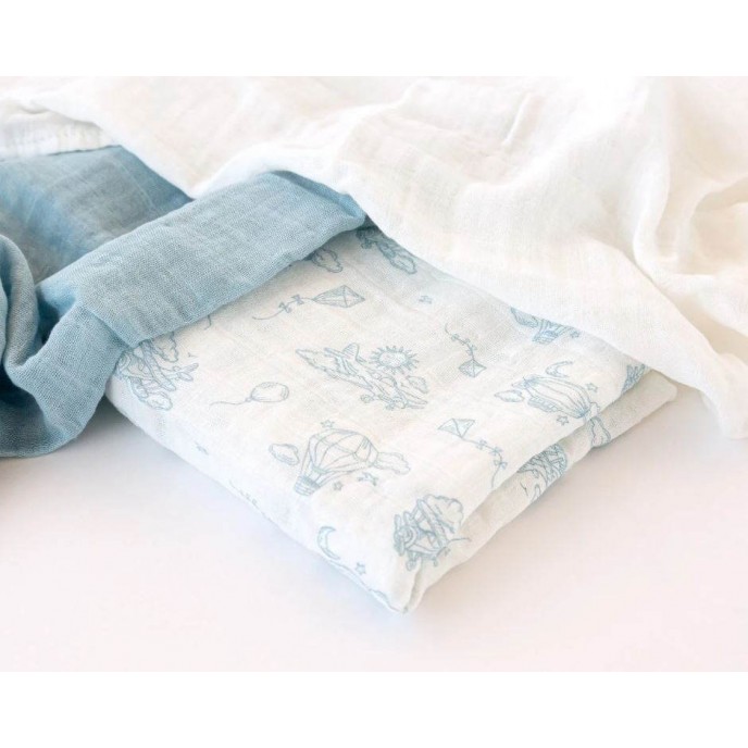 Kiokids Bamboo Muslins 3pk Blue Aircrafts