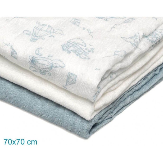 Kiokids Bamboo Muslins 3pk Blue Aircrafts