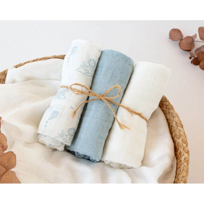 Kiokids Bamboo Muslins 3pk Blue Aircrafts