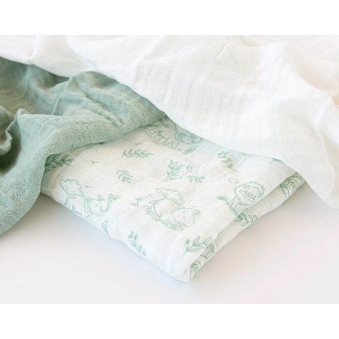 Kiokids Bamboo Muslins 3pk Sage Animals