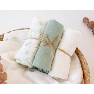 Kiokids Bamboo Muslins 3pk Sage Animals