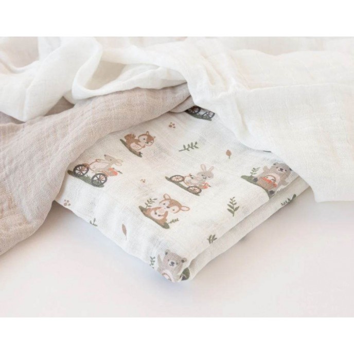 Kiokids Bamboo Muslins 3pk Grey Forest Kiokids Bamboo Muslins 3pk Grey Forest