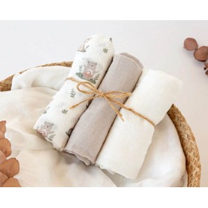 Kiokids Bamboo Muslins 3pk Grey Forest